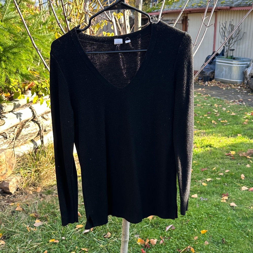 Classic Black Merino Wool V-Neck Sweater